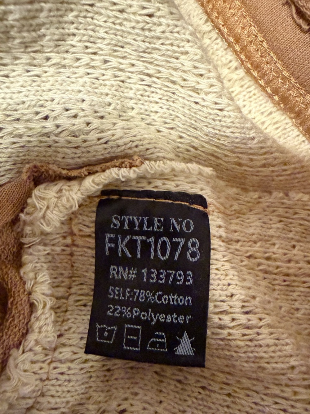 POL Boho Sweatshirt Latte Peace Size L Oversized Patchwork Frayed Edges - Picture 7 of 10